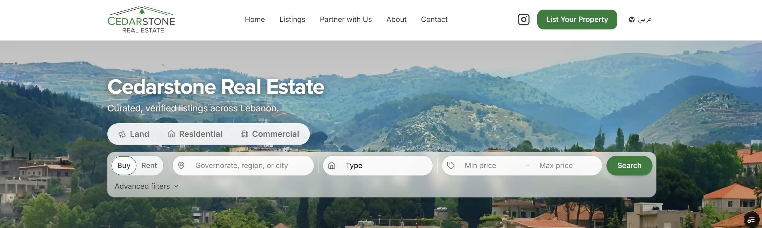 Cedarstone Real Estate website